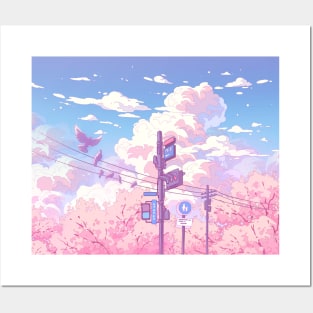 The beautiful sky, traffic lights, and pigeons Posters and Art